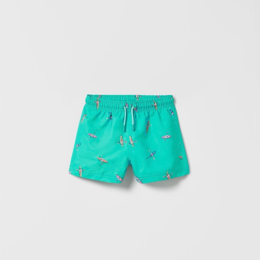 Zara Kids Green Turquoise and White Swim Trunks Duo